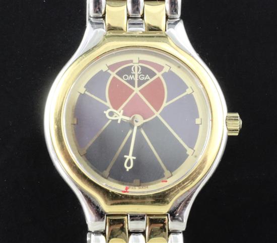 A ladys stainless steel and gold Omega De Ville Symbol wristwatch,